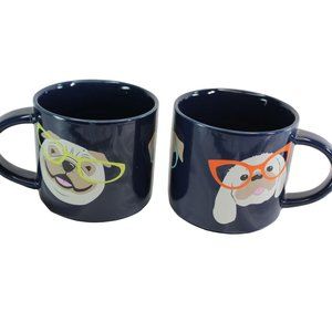 2 John Bartlett Pet Mugs Dogs Wearing Glasses Pug Bulldog 89848